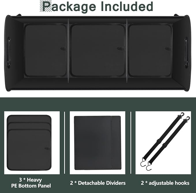 AOPHY Trunk Organizer for Car, 95L Large Capacity Storage with Non-Slip Bottom Strips and 2 Retractable Straps, Cargo Organizer for Suv, Truck, Sedan, Waterproof Portable Car Organizers for Women Men