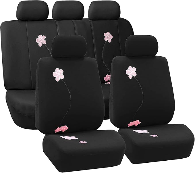 FH Group Full Set Cloth Car Seat Covers, Universal Fit, Low Back Front Seat Covers, Airbag Compatible, Split Bench Rear Seat, Washable Seat Cover For SUV, Sedan, Van, Black