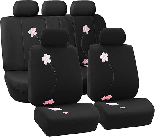 FH Group Full Set Cloth Car Seat Covers, Universal Fit, Low Back Front Seat Covers, Airbag Compatible, Split Bench Rear Seat, Washable Seat Cover For SUV, Sedan, Van, Black