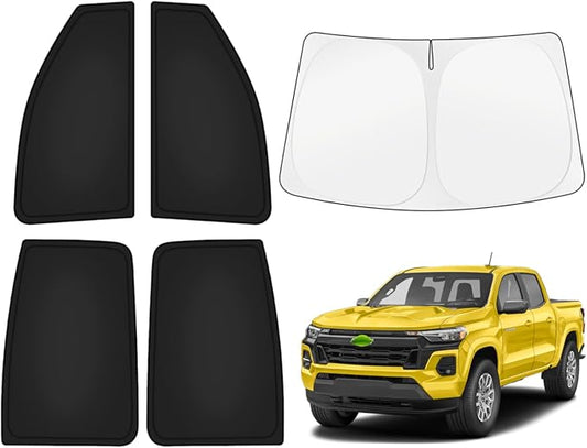 KUST Car Window Shades for Chevy Colorado 2023-2025 2026 Windshield Sun Shade Side Window Cover UV Block Privacy Protection Colorado Accessories for Camping Blackout Rear Back Full Set 5PCS