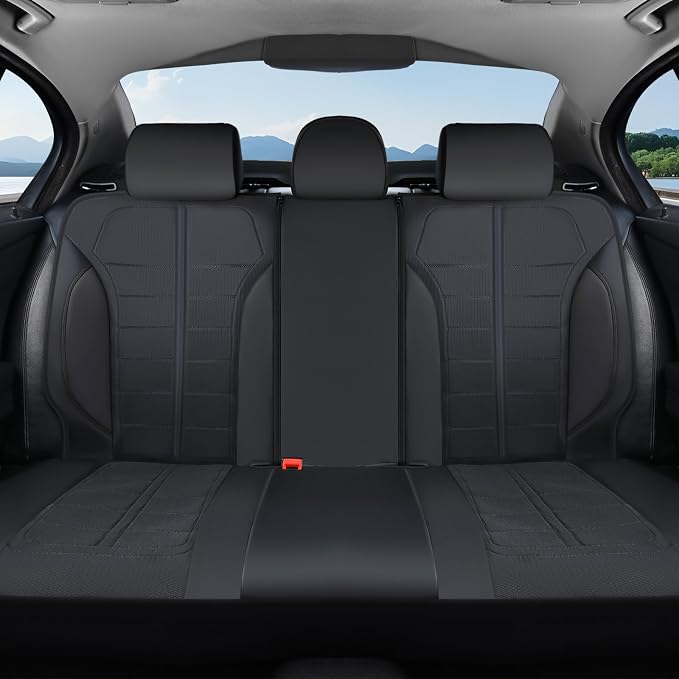 Coverado Seat Cover, Car Seat Cover Rear Seats, 3D Air Mesh Breathable Seat Protectors Sports Carbon Fiber Design Airbag Compatible Comfort Universal for Most Cars, Van,Trucks, SUV, Black