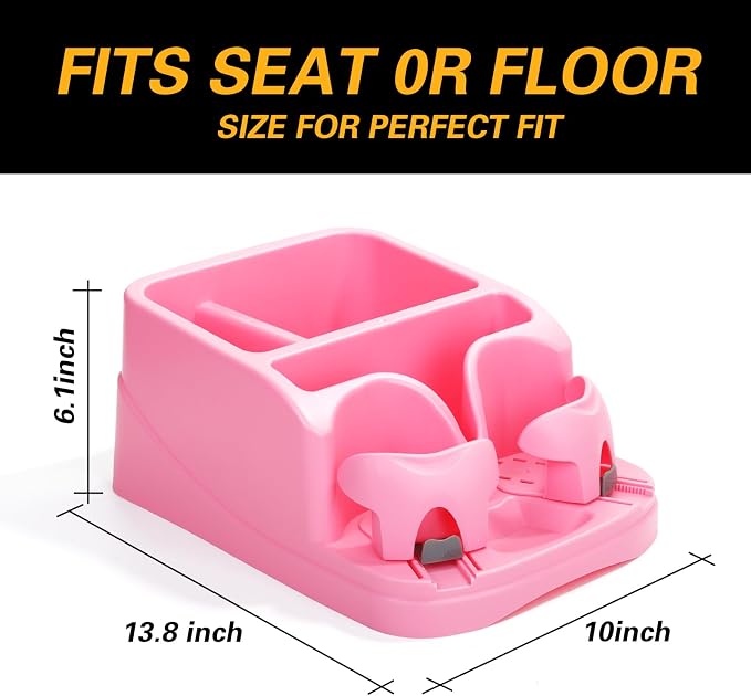 Large Size Plastic Console for Cars, Trucks, Minivans, SUVs with 2 Adjustable Drink Cup Holders pad Book Holder, Back Bench and Front Seat or Floor Middle Console Universal Vehicle Organizer Pink