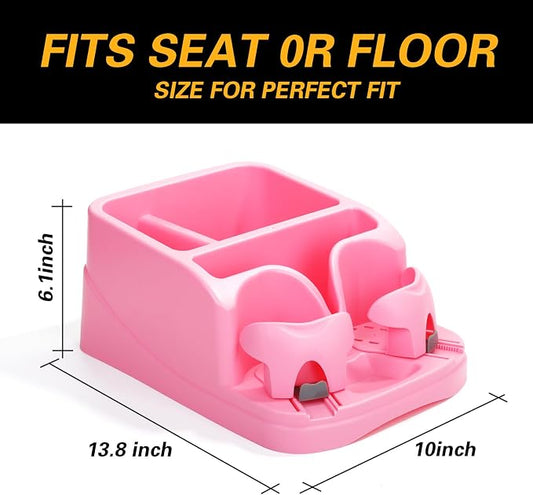 Large Size Plastic Console for Cars, Trucks, Minivans, SUVs with 2 Adjustable Drink Cup Holders pad Book Holder, Back Bench and Front Seat or Floor Middle Console Universal Vehicle Organizer Pink