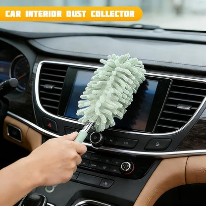 Zpana 2PCS Car Interior Duster with Extension Pole, Soft Chenille Retractable Washable Dash Detailing Cleaner, Auto Window Cleaning Brush Duster for Interior Exterior, Universal Fit (Green)