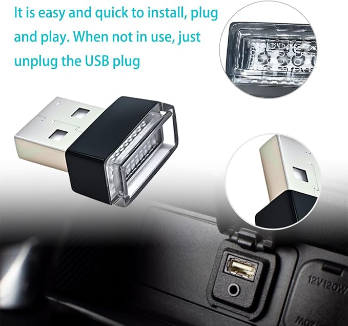 4PCS Car Interior Mood Lighting, Ambient Lighting Car, USB Light, USB Led, Durable, Lightweight and Convenient, Suitable for All Devices with USB Ports (Purple)
