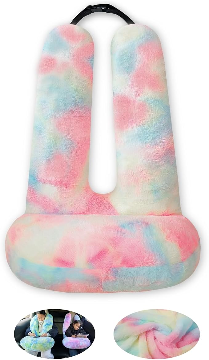 FHSGGP Travel Pillow Car Travel Sleep Support Pillow 2-in-1 Lap Pillow and Car Pillow with Neck and Body Support for Adults and Kids on Long Trips Kids Travel Pillow Colorful Pink