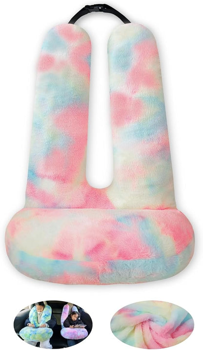FHSGGP Travel Pillow Car Travel Sleep Support Pillow 2-in-1 Lap Pillow and Car Pillow with Neck and Body Support for Adults and Kids on Long Trips Kids Travel Pillow Colorful Pink