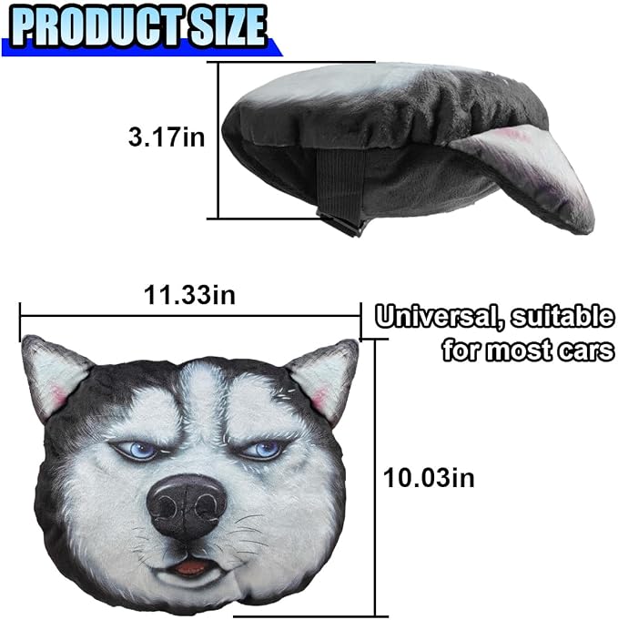 Cute Husky Dog Car Headrest Pillow- Memory Foam Car Neck Pillow Auto Seat Cushion of Headrests for Pain Pressure Relief- Cartoon Neck Support Cushion with Adjustable Strap for Most Cars (Husky)