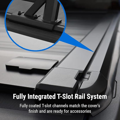 Syneticusa Stealth Black Retractable Hard Tonneau Cover T-Slot Rails Fits 2008-2026 Ford F-250/350 Super Duty 6' 10" Truck Bed Premium Edition Accessories Waterproof