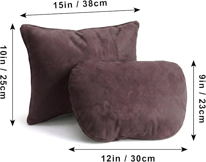 2PCS Car Pillow for Car Neck Pillow for Driving Seat Neck Support Soft Cushion Back Support Head-Rests for Vehicle Sleeping with Elastic Adjustment Strap (Coffee, Head and Lumbar)