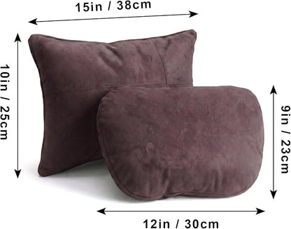 2PCS Car Pillow for Car Neck Pillow for Driving Seat Neck Support Soft Cushion Back Support Head-Rests for Vehicle Sleeping with Elastic Adjustment Strap (Coffee, Head and Lumbar)