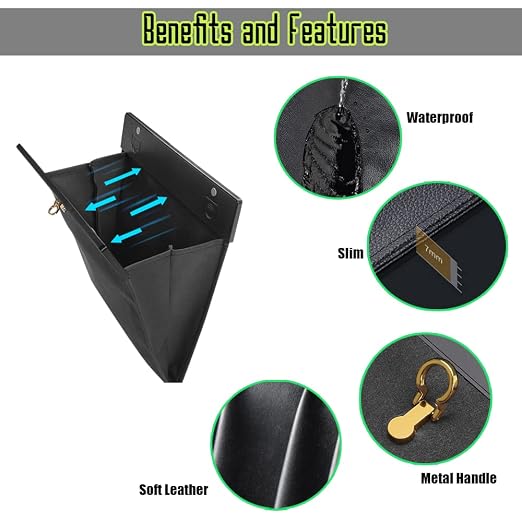 Custom Interior Accessories Waterproof Car Can Trash Multipurpose Hanging Garbage Bag Collapsible Garbage Can Magnet Storage Bags for Car Back Seat PU Leather Closure Design(Black)