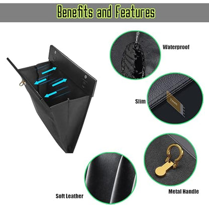 Custom Interior Accessories Waterproof Car Can Trash Multipurpose Hanging Garbage Bag Collapsible Garbage Can Magnet Storage Bags for Car Back Seat PU Leather Closure Design(Black)