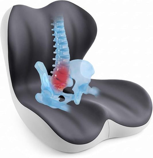 Back and Seat Cushion for Office, Back & Tailbone Pain Relief, Raised Cushion for Lumbar and Butt, Double-Sided Anti-Slip, Improves Sitting Posture, Ergonomic Memory Foam Lumbar Cushion