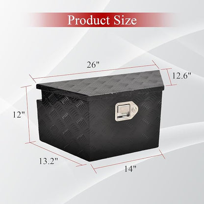 26'' Inch Aluminum Trailer Tongue Tool Box Truck Bed Toolbox Truck Trailer Chest Box Underbody Storage Organizer Waterproof Square Storage Organizer w/Lock & Keys Black(‎26" Lx13.3 Wx12 H)