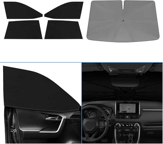 KUST Windshield Sun Shade Umbrella for Toyota RAV4 2019 2020 2021 2022 2023 2024 2025 Rear Window Shades 100% UV Protection and Blackout Privacy 5PCS Car Window Covers Accessories