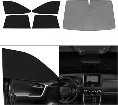 KUST Windshield Sun Shade Umbrella for Toyota RAV4 2019 2020 2021 2022 2023 2024 2025 Rear Window Shades 100% UV Protection and Blackout Privacy 5PCS Car Window Covers Accessories