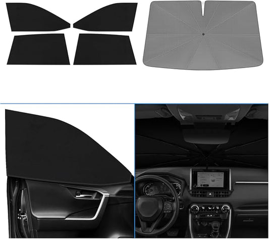 KUST Windshield Sun Shade Umbrella for Toyota RAV4 2019 2020 2021 2022 2023 2024 2025 Rear Window Shades 100% UV Protection and Blackout Privacy 5PCS Car Window Covers Accessories