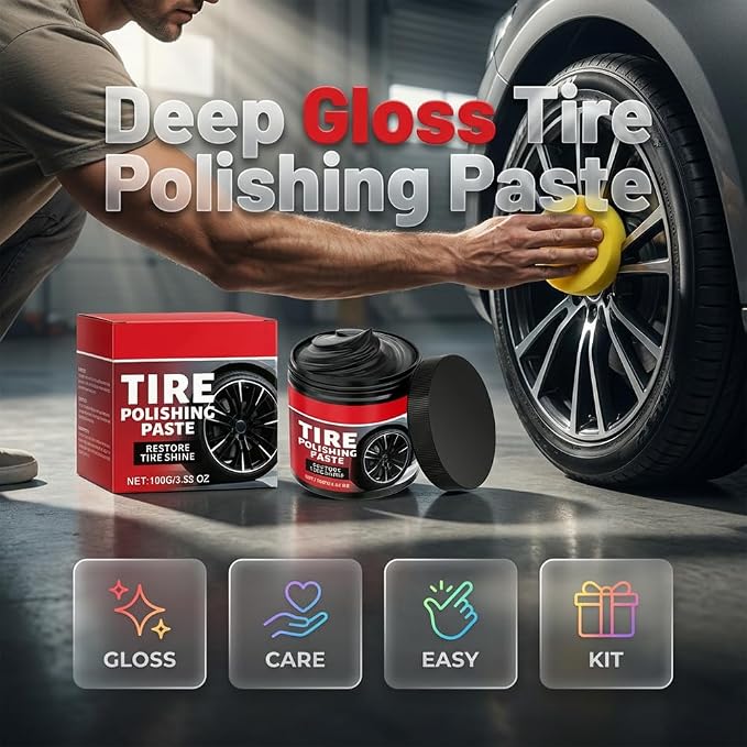 Tire Refurbish Wax Instant Gloss, 2026 New Car Tire Shine with Sponge, Tire Polishing Paste for Cars Trucks Motorcycles RVs & More (3PCS)
