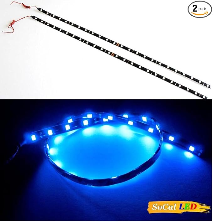 SOCAL-LED LIGHTING 60cm 24" Blue Flexible LED Strips High Power Bright 5050 12 SMD Car DRL Under Dash Accent Light, Waterproof, Cuttable, Pack of 2