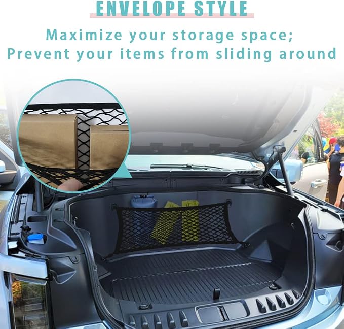 BestEvMod Envelope Style Front Trunk Frunk Cargo Net Compatible with 2026 2025 2022-2024 Ford F-150 Lightning Accessories Extra Strong Hook Stretchable Elastic Mesh (Stand Envelope Net)