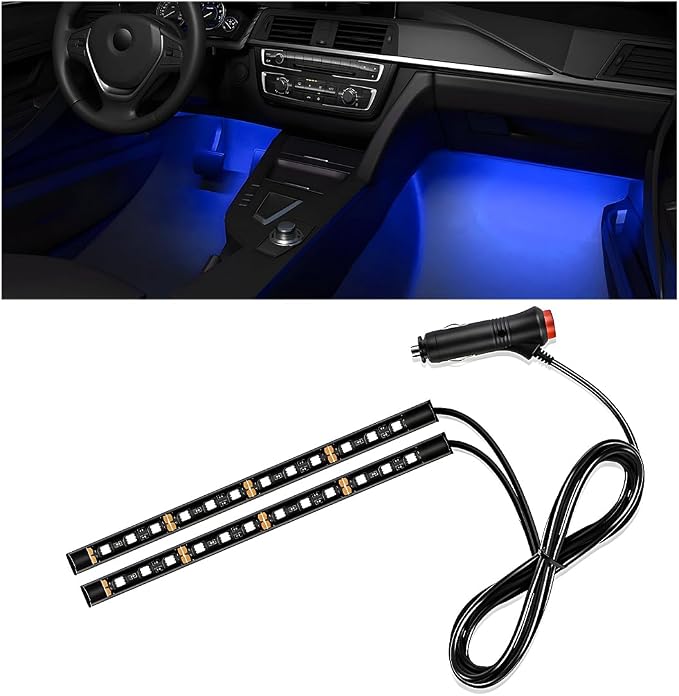Wevdn Car Interior LED Strip Light, 12V 24 LED Neon Ambient Night Light with Cigarette Lighter Plug, Automotive Atmosphere Decorative Under Dash Lighting Kit, Car Accessories (Blue)