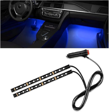 Wevdn Car Interior LED Strip Light, 12V 24 LED Neon Ambient Night Light with Cigarette Lighter Plug, Automotive Atmosphere Decorative Under Dash Lighting Kit, Car Accessories (Blue)