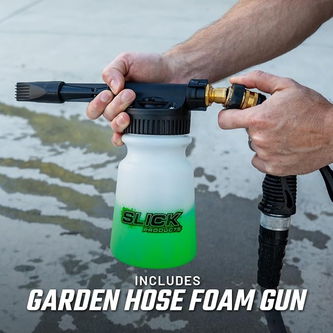Slick Products Off-Road Wash (64 oz.) + Garden Hose Foam Gun Bundle – Super Concentrated ATV, UTV, Dirt Bike, Truck & Jeep Wash Foam Shampoo for Heavy Dirt and Mud
