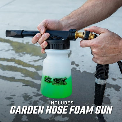 Slick Products Off-Road Wash (64 oz.) + Garden Hose Foam Gun Bundle – Super Concentrated ATV, UTV, Dirt Bike, Truck & Jeep Wash Foam Shampoo for Heavy Dirt and Mud