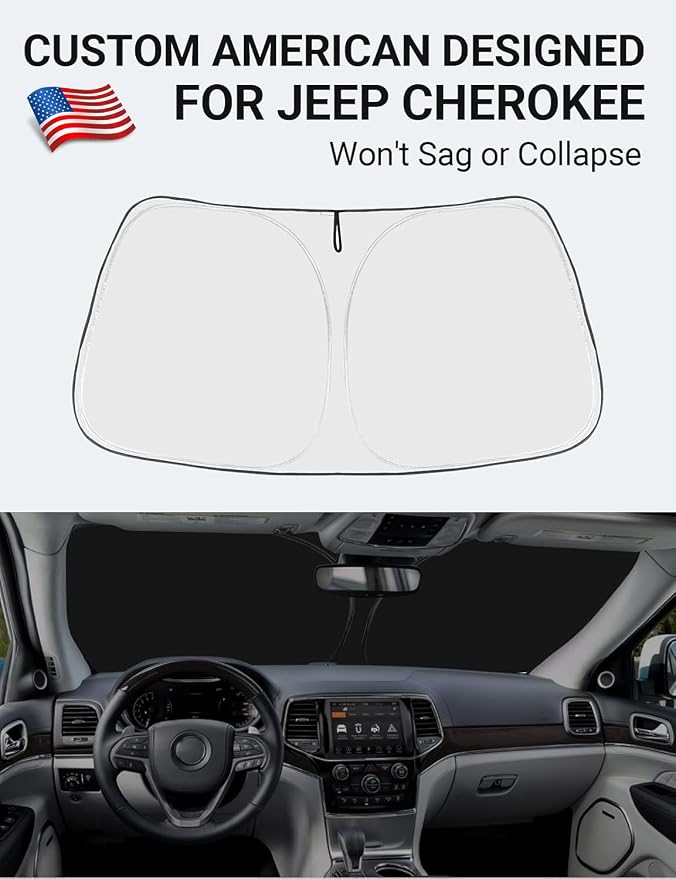Proadsy 2026 Upgrade Front Windshield Sun Shade Foldable Sunshade Protector Custom for Jeep Cherokee 2014-2023 (Not for Jeep Grand Cherokee) Trailhawk Overland Limited Latitude Altitude Accessories