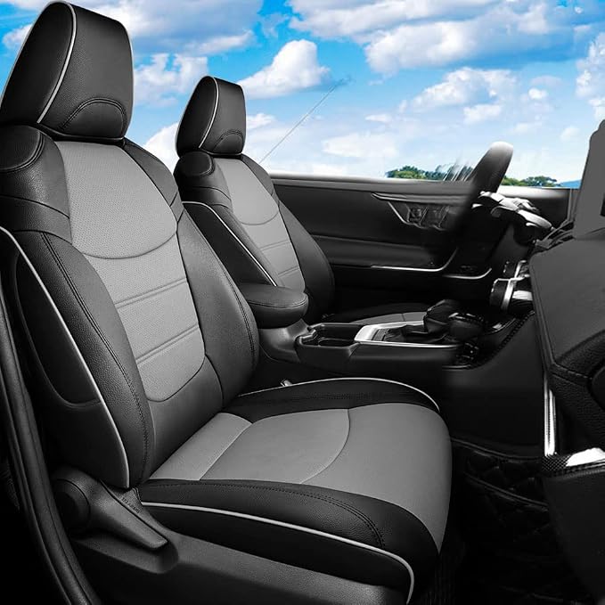 CocheFamilia Custom Fit Corolla Car Seat Covers for Select 2020 2021 2022 Toyota Corolla Hybird LE & 2023 Hybrid XLE - Full Set,Leather (Black and Grey)