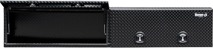 Buyers Products 1721361 Topsider Truck Tool Box, 16x13x96 Inch, Gloss Black Diamond Tread Aluminum, Dual Flip-Up Doors, Locking Compression Latch, Weather Resistant, No-Drill Mount, Made in USA