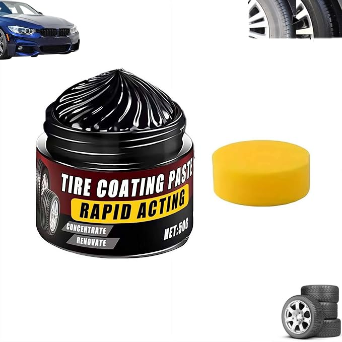 Premium Tire Coating & Trim Restorer,Bring Back the Original Deep Black Shine to Rubber and Plastic,Long-Lasting Ceramic Coating & UV Protection,TireCoating Paste for Car Tire Plastic Trim Care