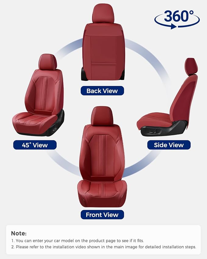 Huidasource Red Seat Covers, Luxury Faux Leather Car Seat Covers, Velcro Adjustable, with Airbags, Child Seat, Perforation Cooling＆Heating, Universal Fit for Most Cars, Vans, Trucks, SUVs, Red