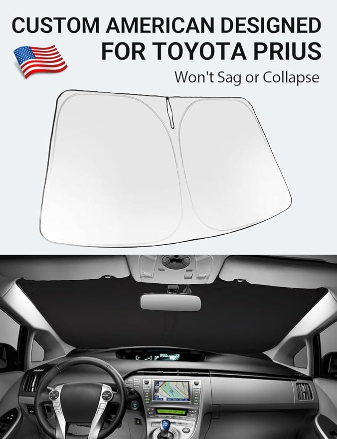 Proadsy 2026 Upgrade Windshield Sun Shade Custom Fit 2010-2015 Toyota Prius Foldable Front Sunshade Protector Sun Visor Blocks UV Rays Keep Car Cooler