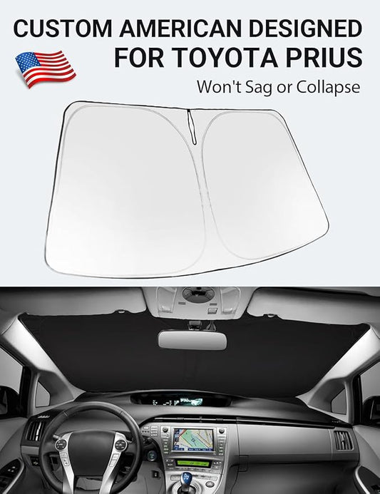 Proadsy 2026 Upgrade Windshield Sun Shade Custom Fit 2010-2015 Toyota Prius Foldable Front Sunshade Protector Sun Visor Blocks UV Rays Keep Car Cooler