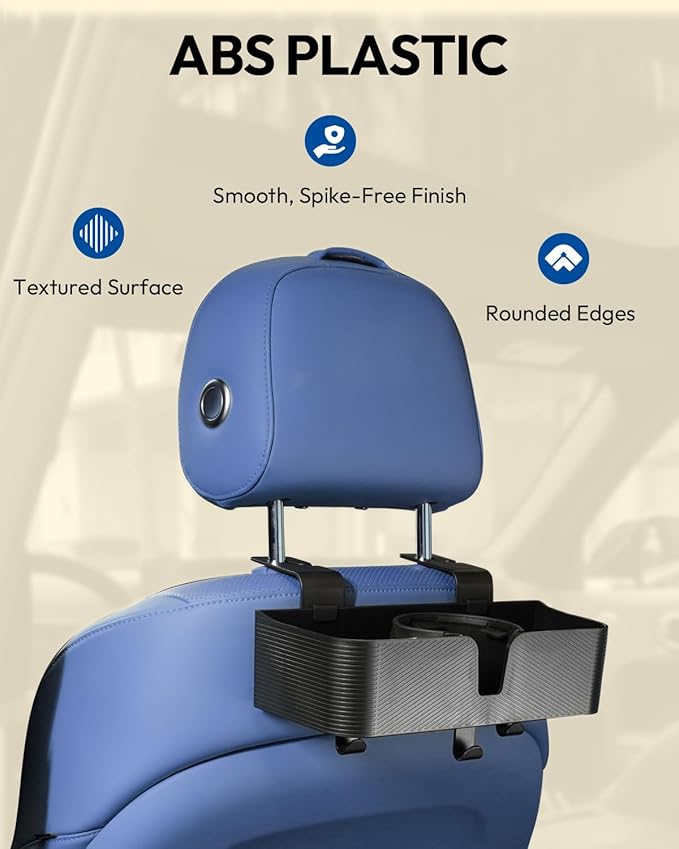 3 in 1 Car Headrest Backseat Organizer, Seat Back Organizer Headrest Strong Multi- Hanging Hooks with 3.7" Cup Holder for Car Headrest Backseat Travel Accessories, 2PCS