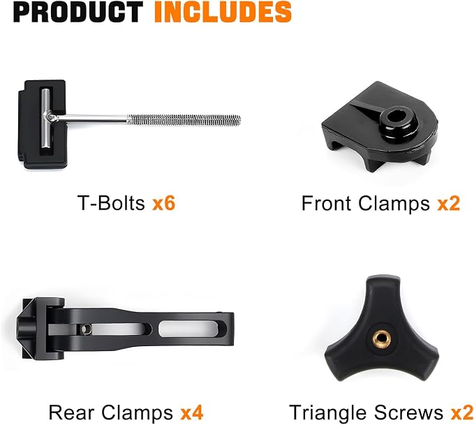 Truck Tonneau Cover Replacement Installation Accessory for Hard Tri-fold & Quad-fold Truck Bed Cover Include Nut, T-Bolt(T-bar), Tonneau Cover Clamp, 4X Rear Clamp