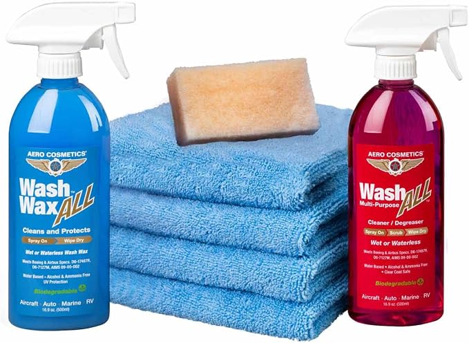 Aero Cosmetics Waterless Aircraft Wash Wax Starter Kit, Clean Aircraft Inside and Out. All Aircraft Surfaces, Including Windows, Leading Edges.
