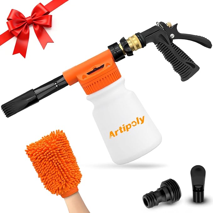 ARTIPOLY Car Wash Foam Gun + Microfiber Wash Mitt - Car Foam Sprayer - Foam Cannon for Hose - Spray Gun Cleaner - Snow Blaster for Cars, Boats, RVs, Foam Cannon Connects to Any Garden Hose