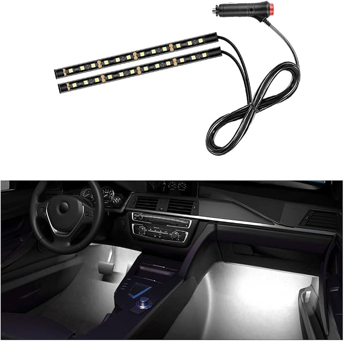 Car LED Strip Light, 24 LEDs RGB Neon Interior Atmosphere Lights, 12V Under Dash Ambient Night Light, Cigarette Lighter Auto Interior Decorative Lamp, Car Accessories (White)