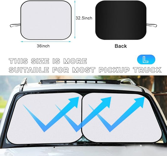 Ziciner 2 PCS Car Windshield Sun Shade, Auto Sun Heat and UV Rays Blocker, 33"×36" Foldable Automotive Front Window Sunshade Protector, Universal Vehicle Interior Accessories (Silver-L)