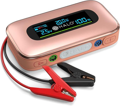 Halo Bolt 1500A Car Battery Jump Starter with Large Digital Screen, Portable 12V Lithium Battery Jump Starter, Portable Power Bank, 3-Mode LED Flashlight, Safe & Simple Design, TSA Approved-Rose Gold