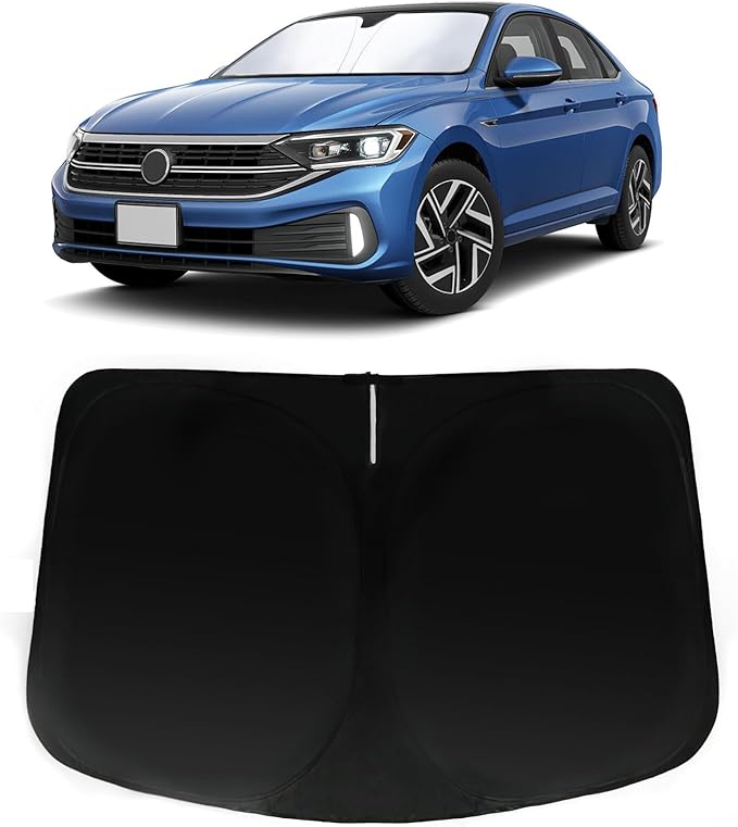 Windshield Sun Shade for Volkswagen VW Jetta 2019-2024 2025, Car Front Window Sunshade Shield Cover Sun Visor Protector with 240T Reflective Fabric UV & Sun Heat Protection Car Accessories