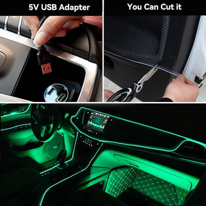 El Wire Lights for Car, Green El Wire Car Interior Neon Lights 16FT/5M Car Led Strip Light Interior USB 5V for Car Garden Party Decoration