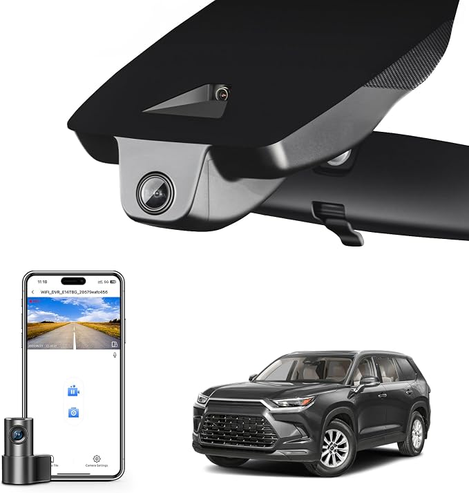 Front 4K & Rear 1080P Dash Cam Custom fit for Toyota Grand Highlander & Hybrid 2024 2025 2026, XLE Limited Platinum, Integrated OEM Look, UHD 2160P Video, App & WiFi, Easy to Install,GPS, 128GB Card