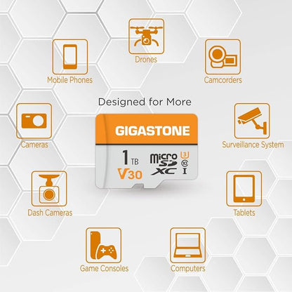 GIGASTONE 1TB Micro SD Card 2-Pack, A1 V30 4K Video Recording, Surveillance, Security Camera, Action Camera, Drone, 140MB/s MicroSDXC Memory Card UHS-I V30 Class 10