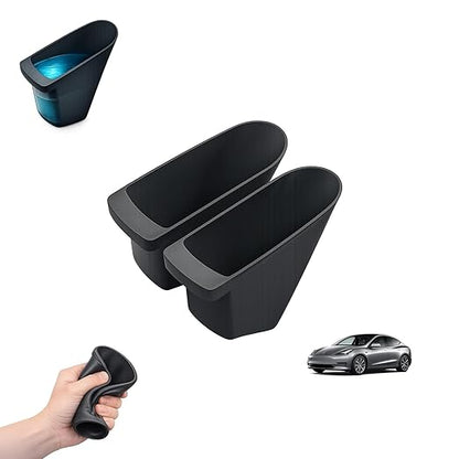 Front Door Trash Bin for Tesla Model Y Juniper 2025+, Side Door Portable Garbage & Storage Organizer, Hands-Free Toss Design, Waterproof Flexible TPE, Easy Clean, Interior Accessories, Black – 2 Pack