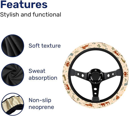 GENANY Cowgirl Western Steering Wheel Cover, Non Slip Polyester Car Wheel Protector for Car SUV Truck, Universal 15 Inch