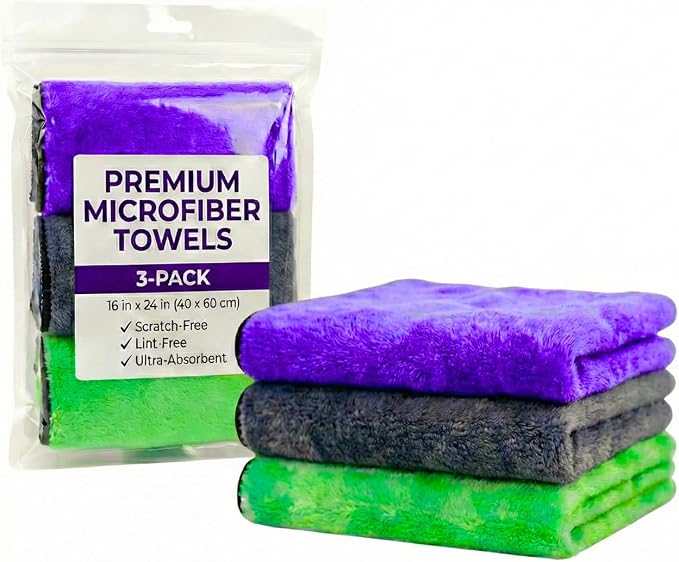 PAKS - 3 Pack Reusable Microfiber Towels - 16x24 Micro Fiber Towels Car Detailing - Plush Auto Cleaning Cloths - Dual-Sided Car Microfiber Towel - Lint & Streak-Free Wash Cloths - Cleaning Supplies